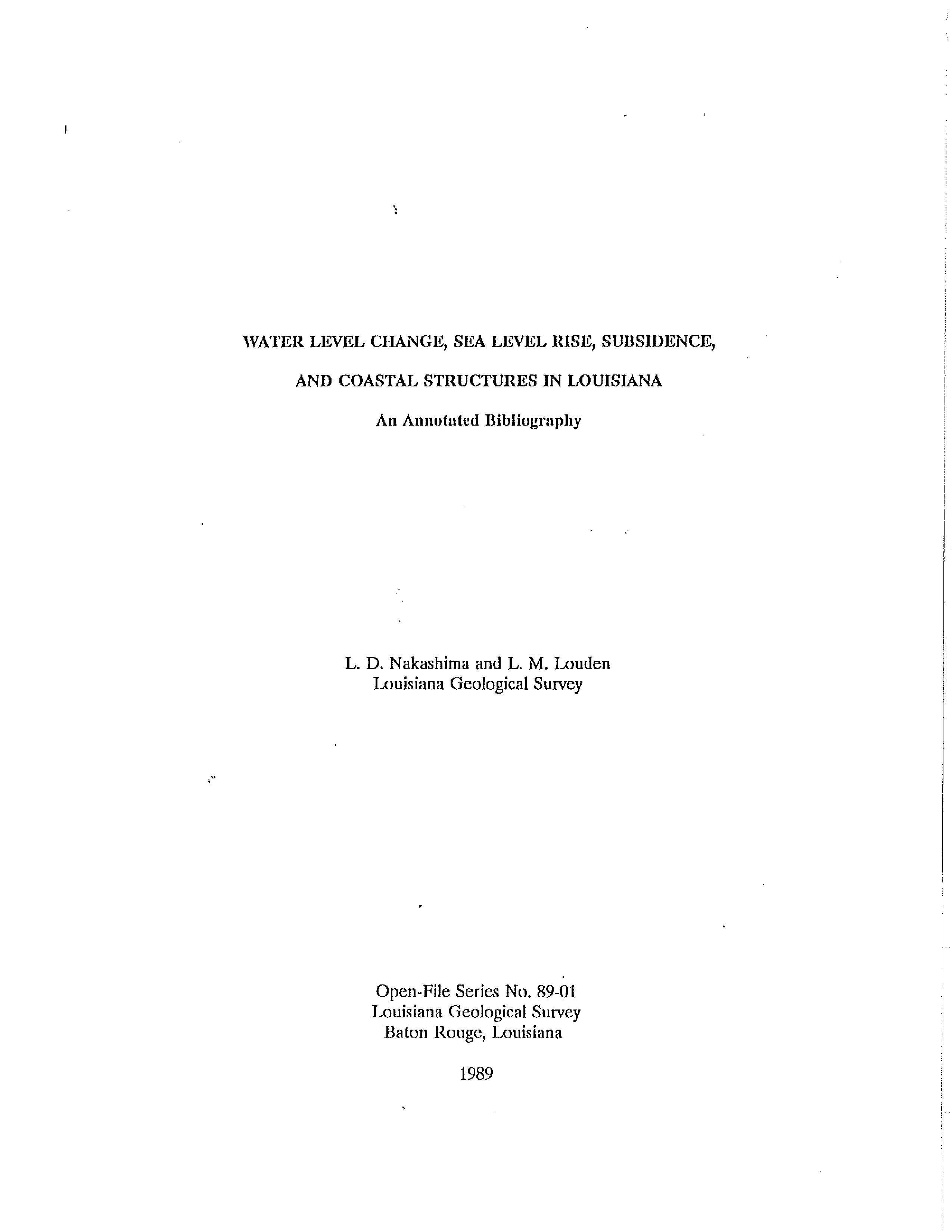 Water Level Change, Sea Level Rise, Subsidence, and Coastal Structures in Louisiana: An Annotated Bibliography
