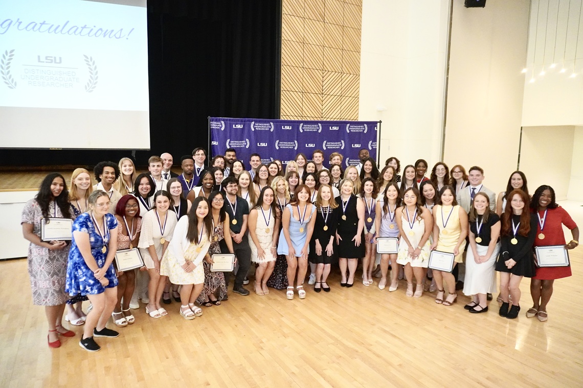 Large group of students at an award ceremony