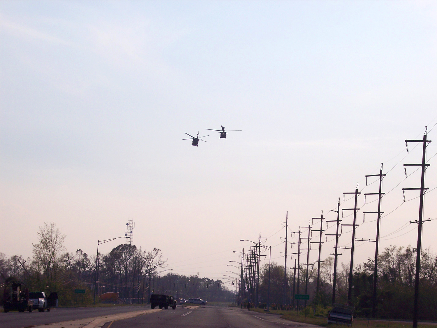 helicopters flying over New Orleans